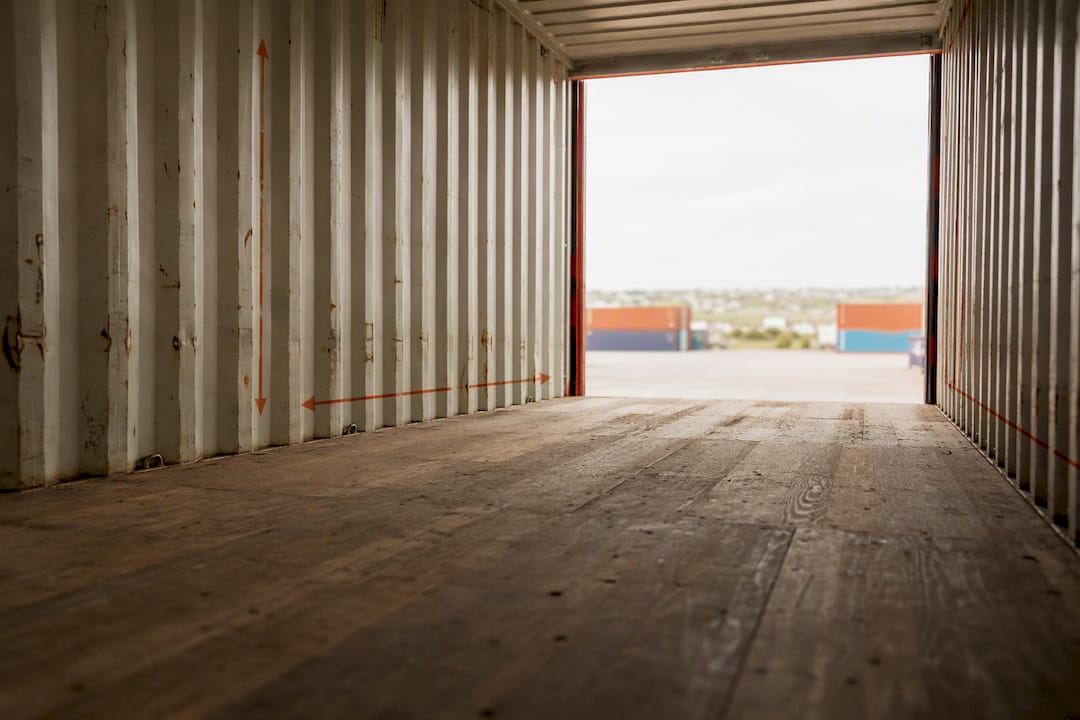 Inside of empty shipping container showing usable interior space