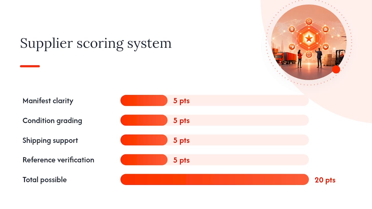 Supplier vetting scorecard with four criteria