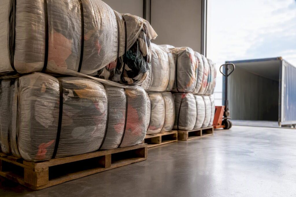 Anonymous textile bales ready for export shipment