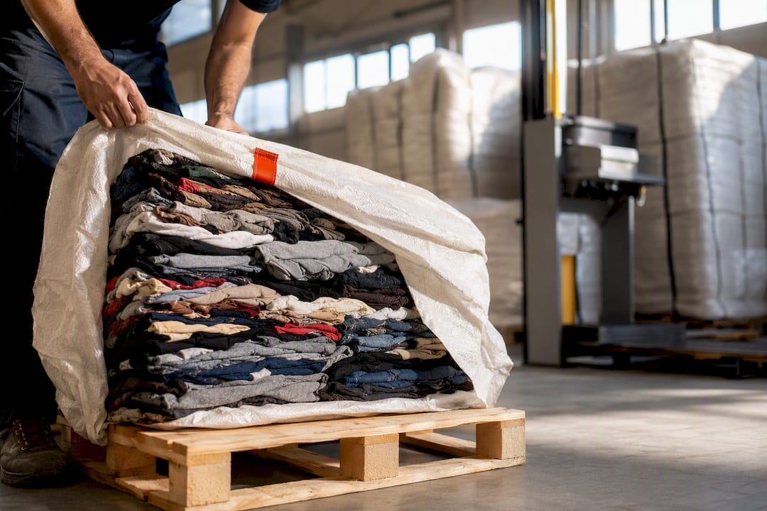 Bulk woven sack holding compressed used garments