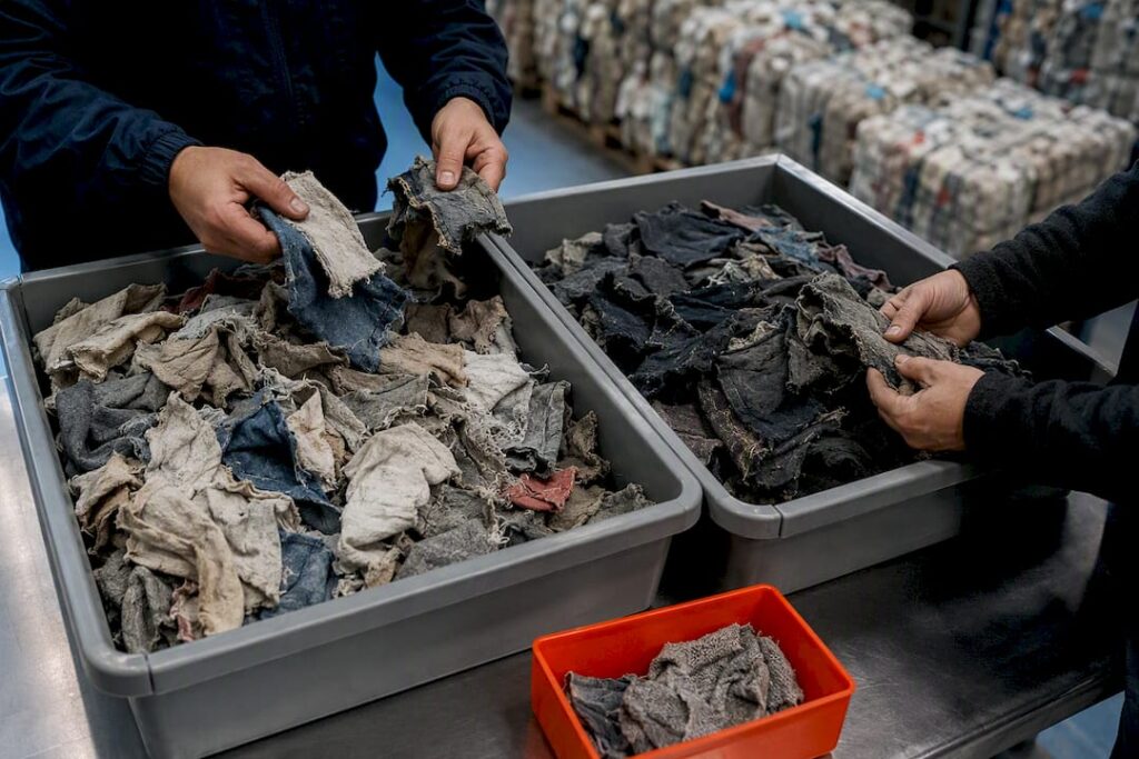 Worn textile rags sorted for customs classification