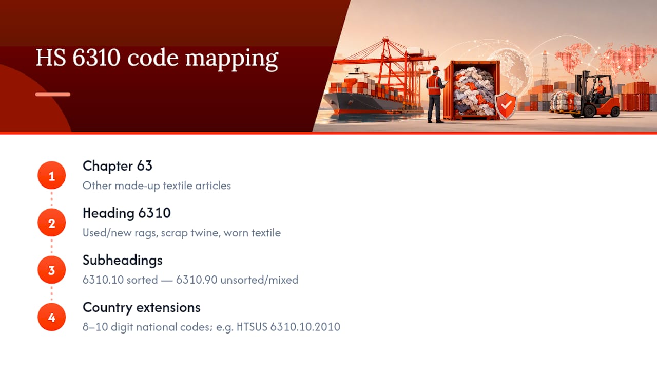 HS 6310 code hierarchy and national extensions