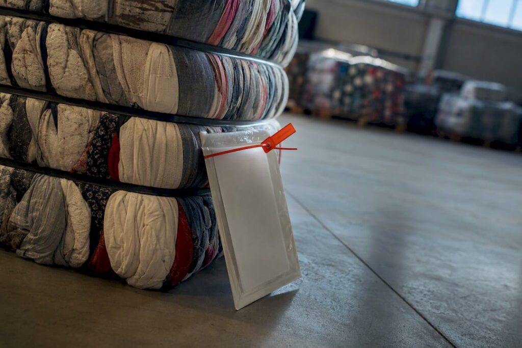 Used textile bale prepared for customs inspection
