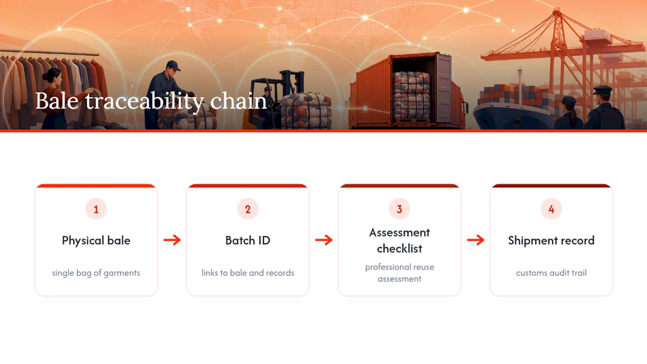 Traceability chain for a used clothing bale