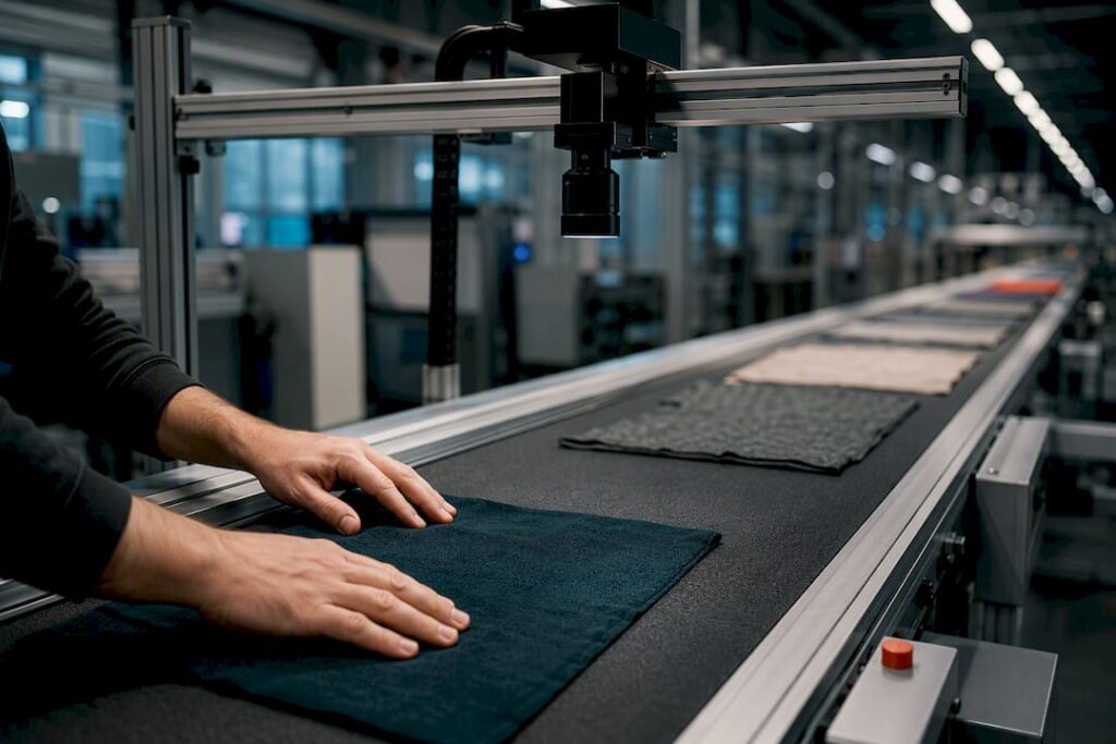 Automated textile sorting line with sensor gantry
