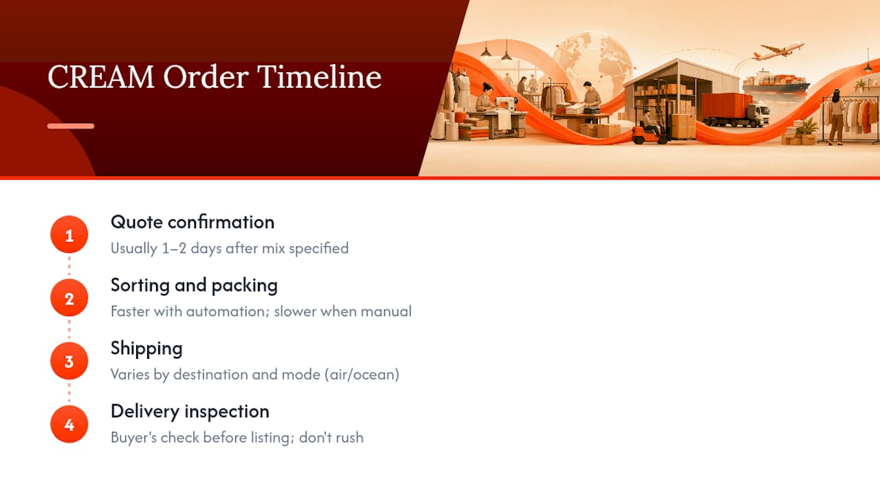 Four stages of a wholesale clothing order