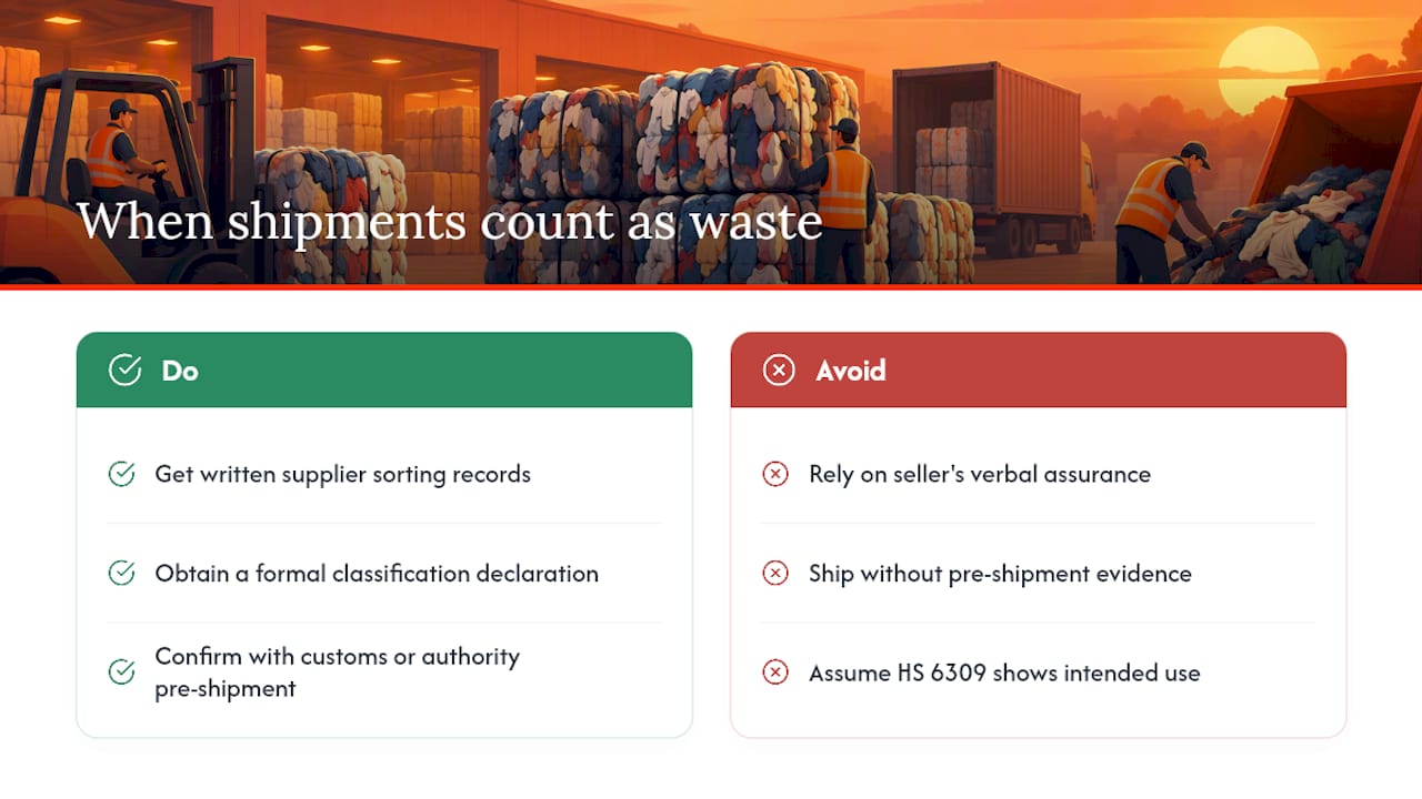 When Can a Used Clothing Shipment Be Treated as Waste? — overview diagram