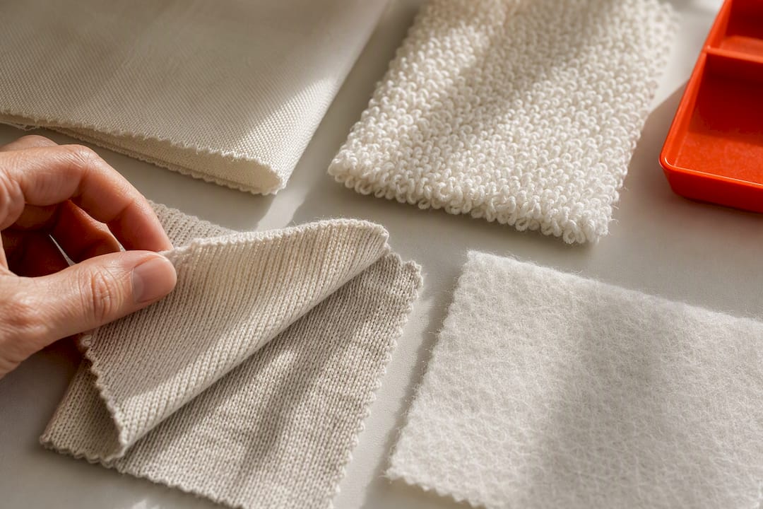 Different textile constructions shown close-up