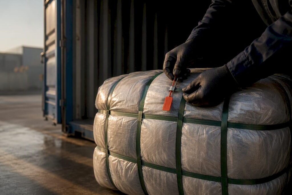 Customs inspection of sealed textile bale