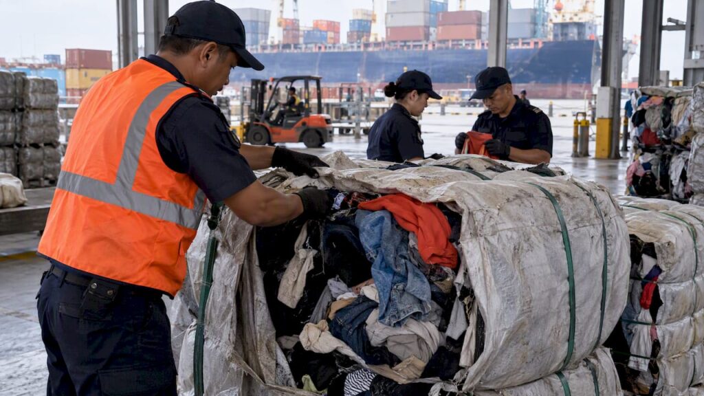 Used clothing bale inspected at a port